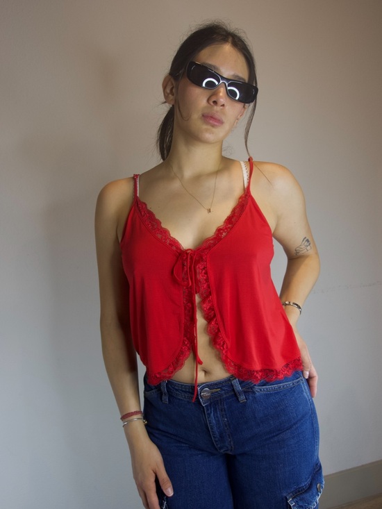 Free People Tops - Intimately Free People Sleepless Summer Lace Tie-Front Cami Top Luxe Red Size S